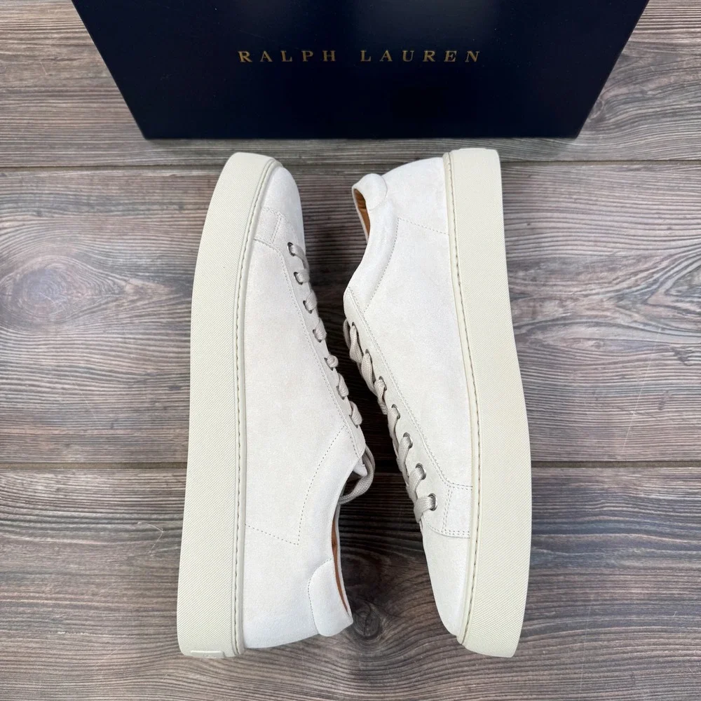 Ralph Lauren‎ Purple Label Mens 11 D Severn Calf Suede Sneakers Cream Italy NEW